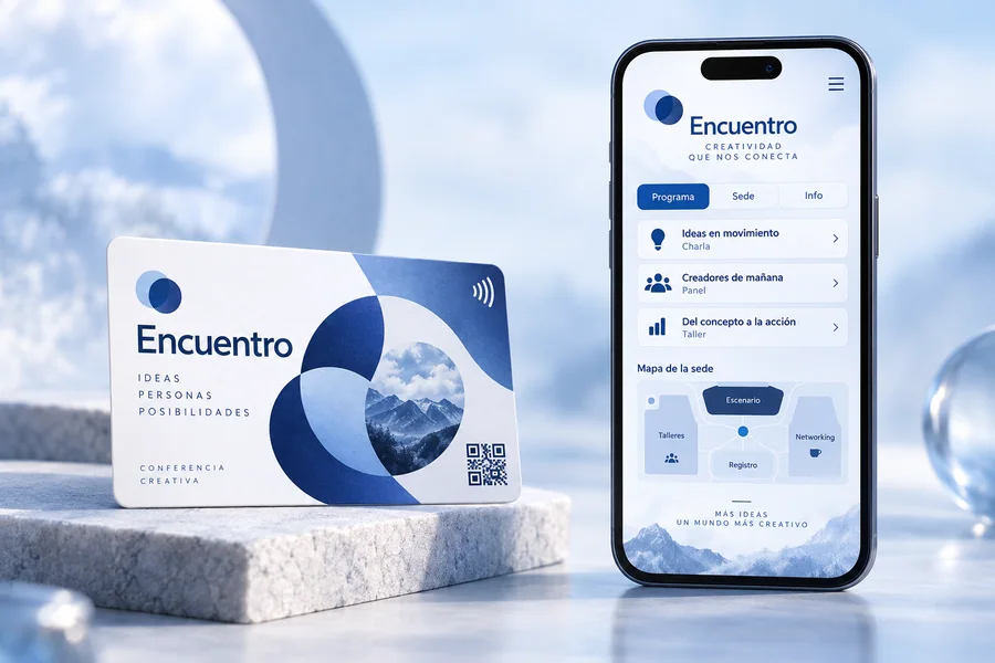Diseño de tarjeta Encuentro y vista en el móvil: Abre el programa y la información del encuentro.
