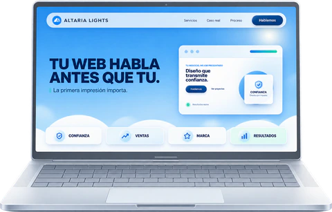 Portátil con una web diseñada por Altaria Lights
