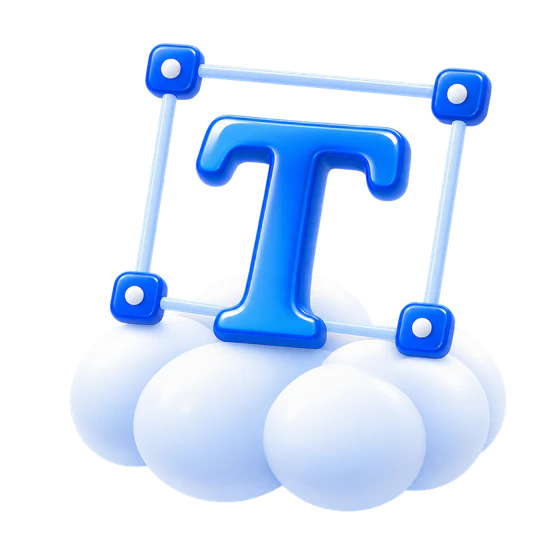 Letra tridimensional en una herramienta de diseño sobre una nube