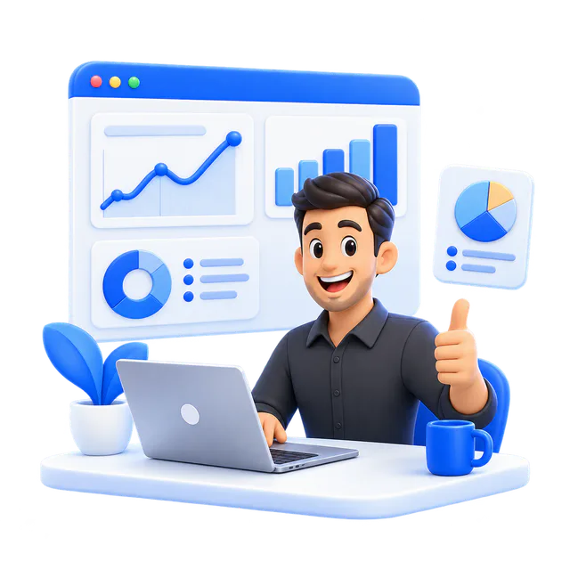 Representación conceptual de una persona trabajando con información organizada