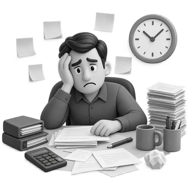 Representación conceptual de una persona saturada por procesos manuales